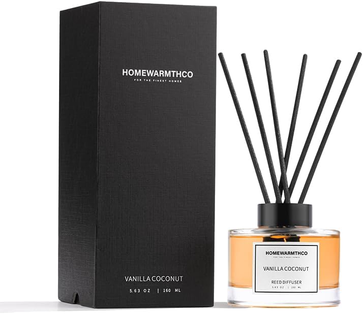 Vanilla Coconut & Citrus Reed Diffuser Set Luxury Fragrance Reed Diffusers for Hotel, Office, Bathroom, Kitchen, Home & Shelf Decor Long-Lasting Scent with Non-Toxic Oils Gift Ready (5.63 oz 160ml)