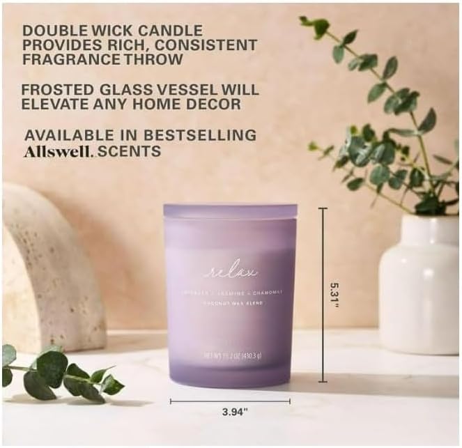 Scented 2-Wick 15oz Spa Jar Candle Relax (Lavender + Jasmine + Chamomile)