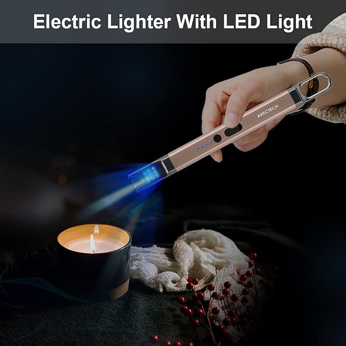ARECTECH Electric Candle Lighter Rechargeable USB Long Gill Lighter for Candle Cooking Camping BBQs Fireworks (Gold&Gold, Pack of 2)