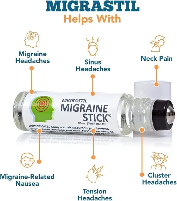 Basic Vigor Migrastil Migraine Stick Rollon - Fast Cooling Comfort for Your Head 3-Pack. Aromatherapy with Peppermint & Other Essential Oils. Metal Roller. Made in USA by Basic Vigor
