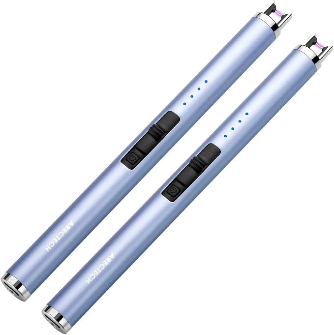 ARECTECH Rechargeable Electric Candle Lighter, Christmas Stocking Stuffers Gifts for Mom Men Wife, Arc Plasma Windproof Lighter for Candle Kitchen Birthday with Type-C Cable, Blue 2 Pack