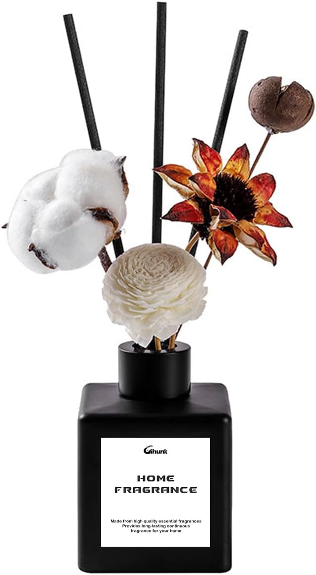 Reed Diffuser, Scent Diffuser with Sticks & Dried Flowers, 120 Days Long Lasting diffusers for Home, Elegant Fragrance for Bathroom Bedroom Office Decor Air Fresh (White Tea)