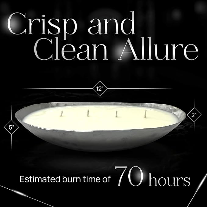 Dough Bowl Candle Co. Luxury Candle - Scented Luxury Candles for Home, 12x5x2 Inch Vessel for Women and Men, Fancy 4 Wick for All Occasions (Balsam Fir, Silver)