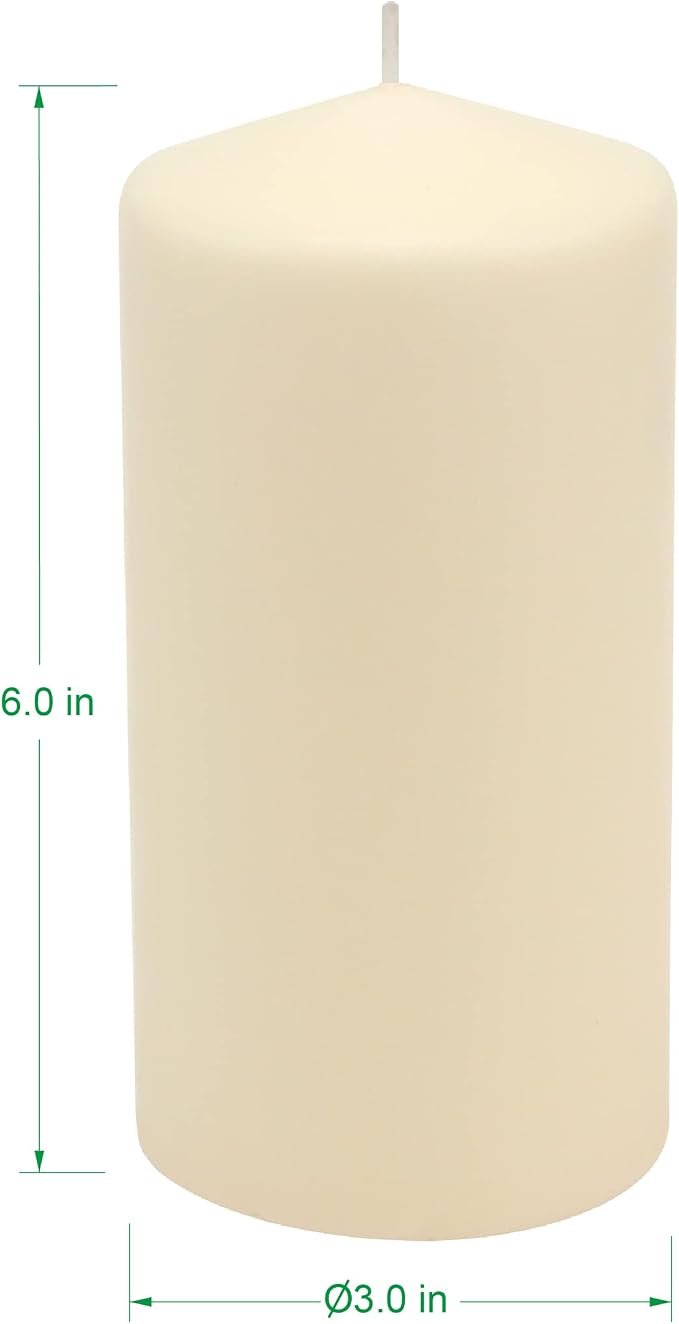 Stonebriar Unscented Pillar Candles – 65 Hour Burn Time, Long-Lasting Wax Candles for Weddings, Holidays, Home Décor & Special Events, Pack of 6, Ivory, 3" x 6"