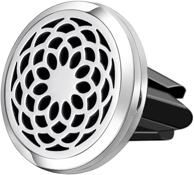 Wild Essentials Sunflower Essential Oil Car Vent Diffuser Kit – 316L Stainless Steel Locket, Rubber-Coated 4-Way Clip, 8 Color Pads (22mm), 25mm – Includes Alert & Inner Calm (2 x 10ml)