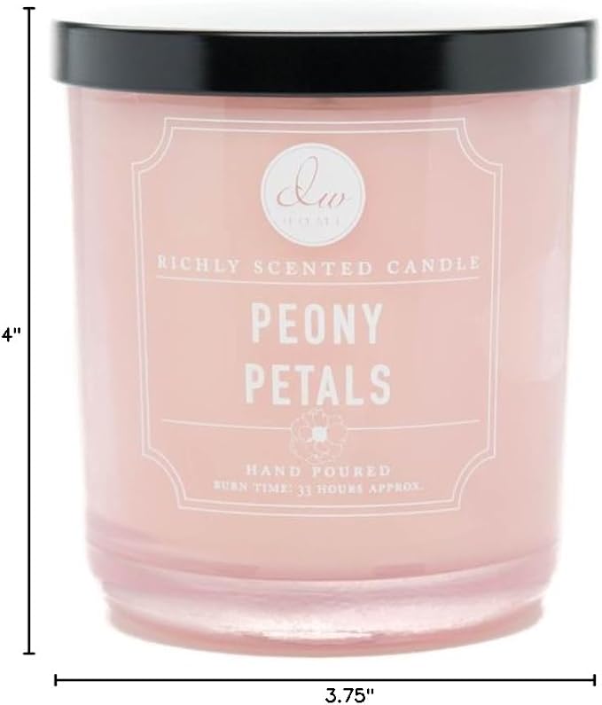 DW Home Peony Petals Scented Candle for Home, 9 oz, Medium Single Wick Candle Jar, Up to 33H Burn Time, Luxury Scented Candle for Relaxation, Gifting, Home Décor