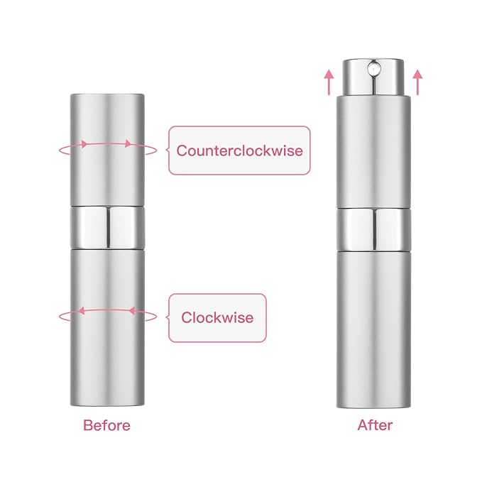 Tekson 8ml Travel Perfume Atomizer Refillable, Mini Cologne Spray Bottle Empty, Small Aftershave Portable Sprayer for Liquid Dispenser (Black&Sliver)