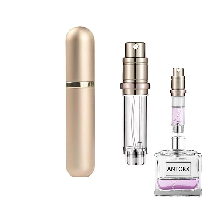 Travel Perfume Bottle Refillable Atomizer - 5ML Pocket Perfume Dispenser, Scent Pump Case, Leakproof Portable Perfume Sprayer for Women and Men (Gold-1)