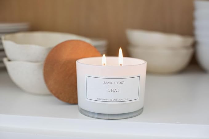 Sand + Fog Scented Candle - Chai – Additional Scents and Sizes – 100% Cotton Lead-Free Wick - Luxury Air Freshening Jar Candles - Perfect Home Decor – 12oz