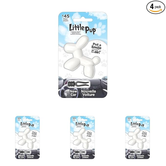 Little Pup 96601 New Car Scent Car Air Freshener Clip Provides Long-Lasting Freshness in a Compact Design, Fights Odors for up to 45 Days, Cute Car Odor Eliminator, Non-Toxic, Pack of 4