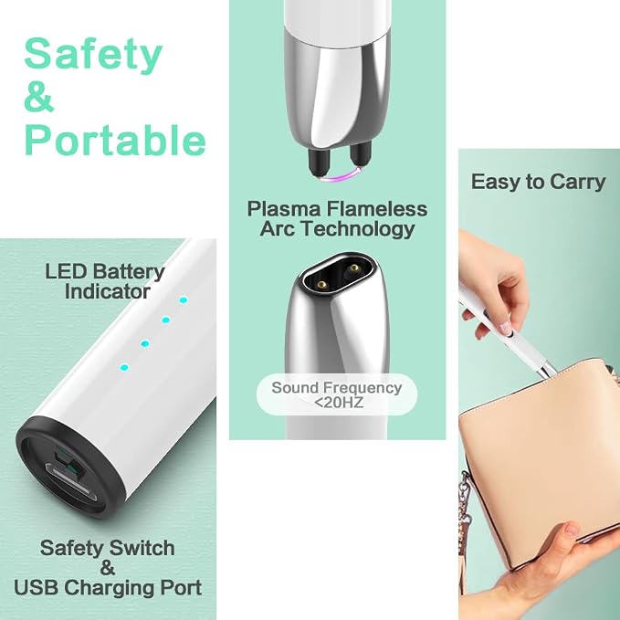 Candle Lighter, Electric Lighter USB with Upgraded LED Display Safety Switch, Rechargeable Flameless, Cream White