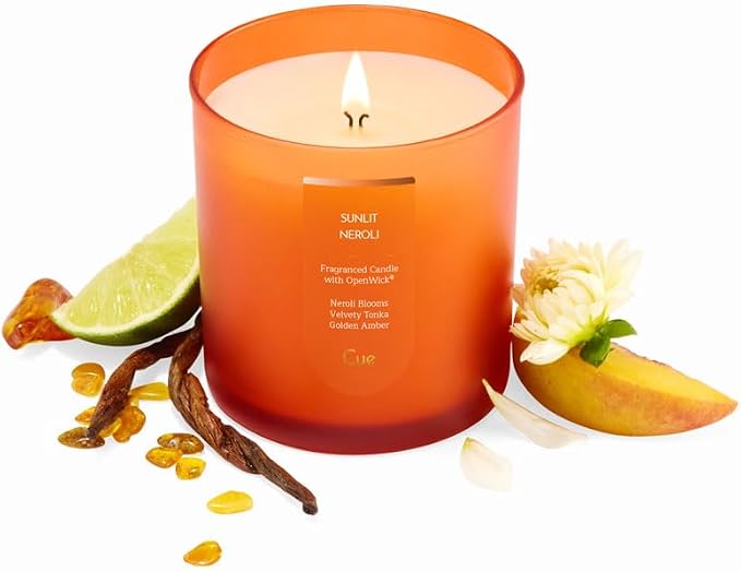 CUE Scented Candle | OpenWick Clean Burning | Soy Coconut Wax Blend | Spring | Summer | Clean Burning | Gift | Extended Burn Time (8.5oz, Sunlit Neroli)