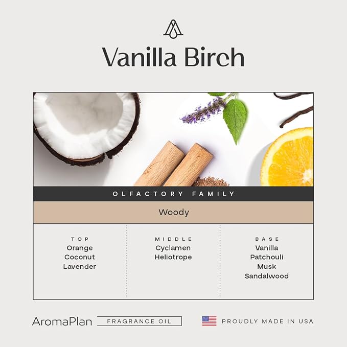 AromaPlan Hotel Scents Vanilla Birch 5 Fl Oz (148ml), Home Luxury Aroma & Hotel Fragrance Diffuser Oil- Hotel Diffuser Oil for Aromatherapy- USA Made, Bigger Bottle, Bolder Aroma & Longer Lasting