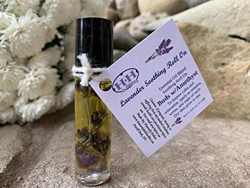 Lavender Roll On,Lavender Flowers & Amethyst Chips, Essential Oil blend, Soothing Roll On,Handmade, Pure,Jojoba Oil, Lavender Oil