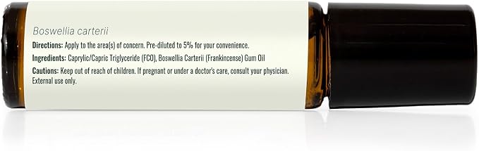 Plant Therapy Frankincense Carterii Essential Oil Pre-Diluted Roll-On 10 mL (1/3 oz), Natural Aromatherapy, Soothing Essential Oil for Meditation, Skin Irritation, and Sore Muscle Relief