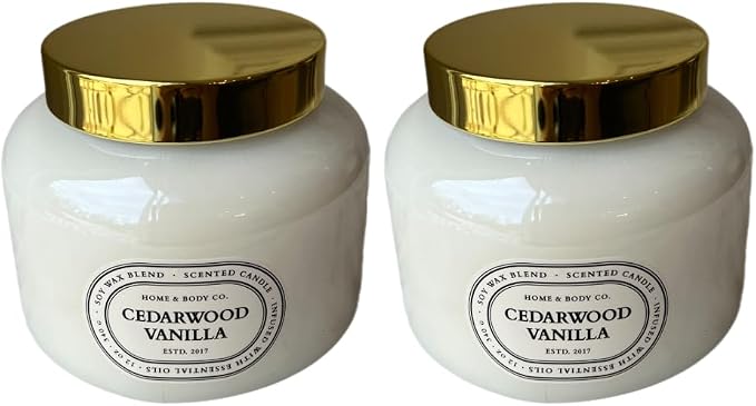Home&Body Company Scented Candles 12 OZ Fragranced Candle, Soy Blend Wax, Infused with Essential Oils, Home Fragrances, Aromatherapy Home Scented Candles Gift, Scent: Cedarwood Vanilla Pack of 2