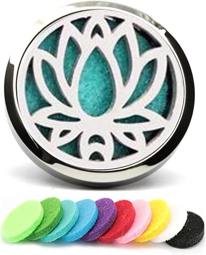 Car Aromatherapy Essential Oil Diffuser Locket Lotus Pattern Stainless Steel Car Air Fresheners Vent Clips Decorative