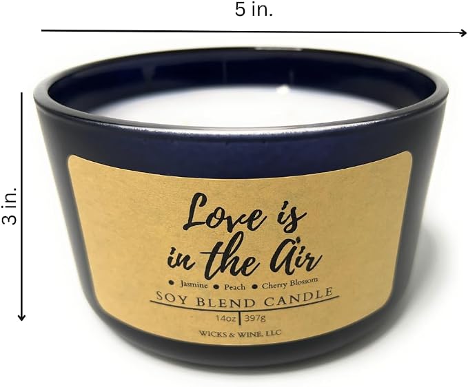 Wicks & Wine Soy Blend 3-Wick Cotton CORE Candle 14oz (Love is in The Air)