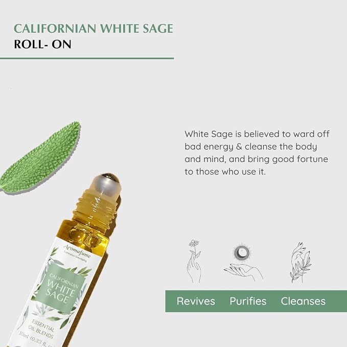Californian White Sage Essential Oil Roll-On Blend by Aromafume | 10ml/0.33 fl oz | Aromatherapy Oil for Cleansing Negative Energy & Protection | Ethically sourced | Sage Oil for Smokeless Smudging