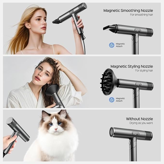 Foldable hair Dryer with Diffuser - 1600W Professional High Speed Blow Dryer with Comb,100,000RPM Fast Dry,salon-quality results,4 Temps & 3 Speeds,Low Noise, Portable for Home & Travel & Gym