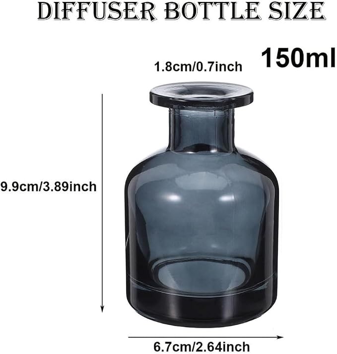 Glass Diffuser Bottles Empty Refillable Glass Container Jar 150ml / 5oz Fragrance Accessories DIY Replacement Diffuser Sticks Sets for Essential Oils Reed Sticks Crafts Spa Home Decoration (Dark Grey)