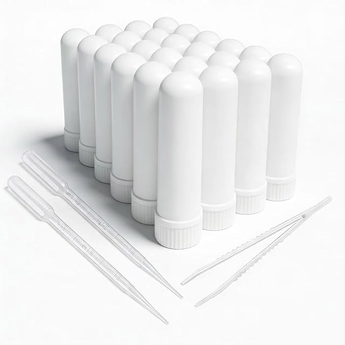 24 PCS Essential Oil Aromatherapy Blank plastic tubes (Includes 24 Blank plastic tubes+36 unscented wicks+2 Plastic Droppers+1 Plastic Tweezers)