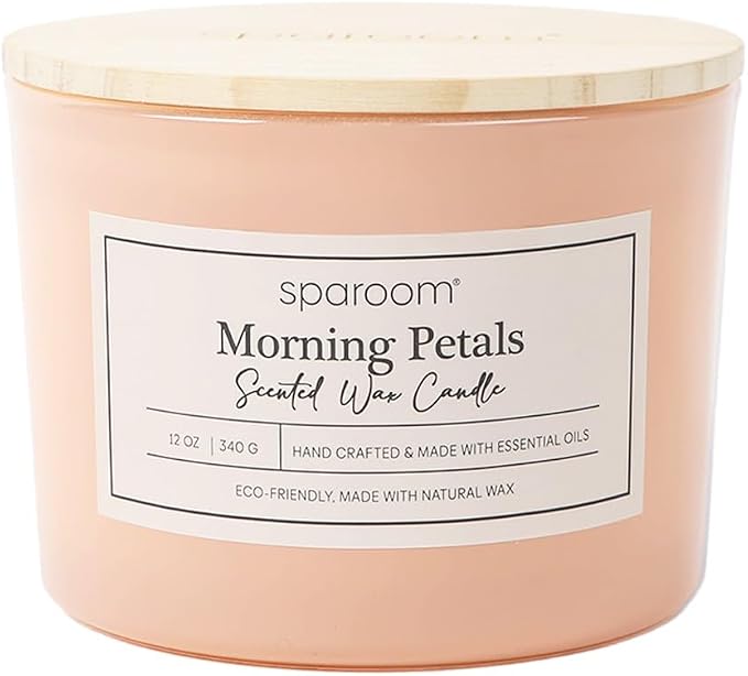Sparoom Candle Morning Petals Scented 2 Wick Candle, 12 oz Long Lasting Non Toxic Clean Burn, Color Glass with Wooden Lid