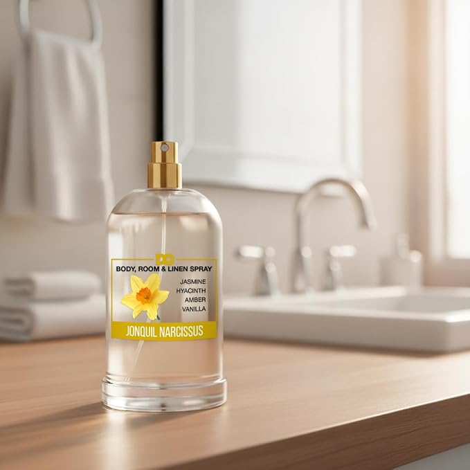 Daniella's Candles Jonquil Narcissus Body Room and Linen Spray, Perfume Natural Body Mist & Room Spray, Long lasting Fragrance, 100ml/3.4oz