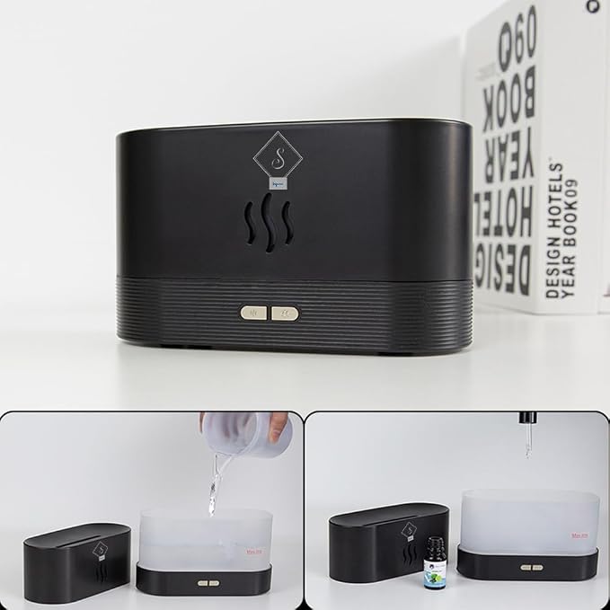 Essential Oil Diffuser, Humidifier with 7 Colors Flame Light, Portable, noiseless,180ml Air Humidifiers for Bedroom, Home, Office-Portable, Auto-Off Aromatherapy Diffuser with Modes Fire Mist (White)