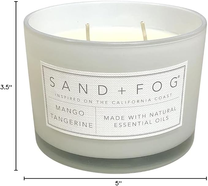 Sand + Fog Scented Candle - Mango Tangerine – Additional Scents and Sizes – 100% Cotton Lead-Free Wick - Luxury Air Freshening Jar Candles - Perfect Home Decor – 12oz