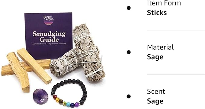 Palo Santo and Sage Smudge Kit | White Sage Smudge Sticks, Chakra Balancing Bracelet and Amethyst Stone | California Sage Incense Sticks for Home Cleansing, Spiritual Smudging Rituals and Meditation