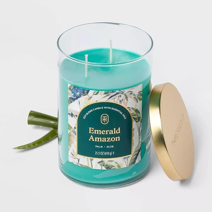 Threshold 2-Wick Lidded Glass Jar Candle (21.5oz, Emerald)