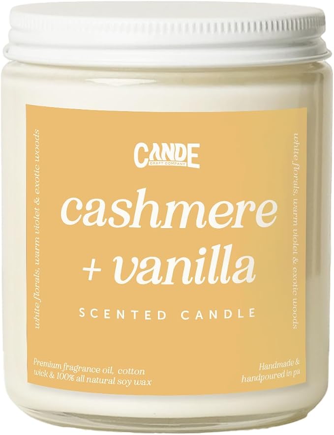 Scented Soy Wax Candle for Home, Luxury Scented Soy Jar Candle, Hand Poured in The USA, Highly Scented & Long Lasting for Home, Mom, Women, Birthday Gift (Cashmere & Vanilla)