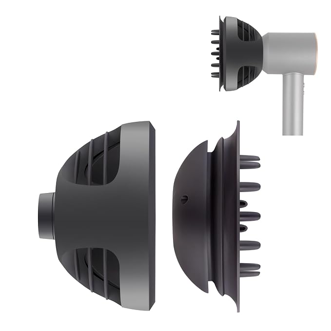 Wave+Curl Diffuser Attachment for Dyson Supersonic Hair Dryer HD19(travel) HD01 HD02 HD03 HD04 HD08 HD15, Fast Drying, Dome and Diffuse Modes for Wave Curly Thick, Adding Volume and Define, Gray