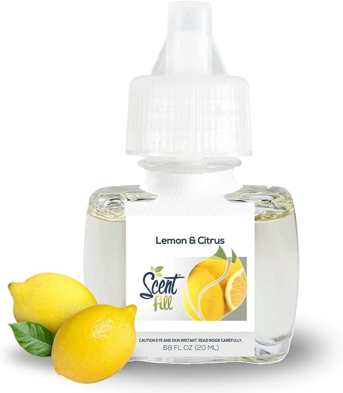Scent Fill 100% Natural Lemon & Citrus Plug in Air Freshener, Scented Oil Refills, 2 Refills + Diffuser