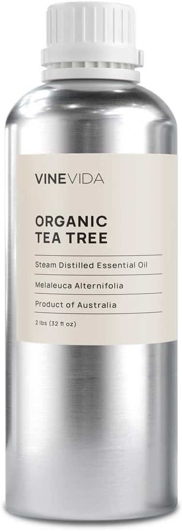 VINEVIDA Organic Tea Tree Essential Oil 32 oz - Undiluted Candle Scent DIY Scents for Candlemaking Bulk Soap Making,32GALV-OBP-ORG-TEA-32