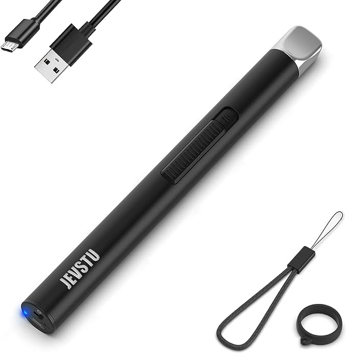Electric Lighter, Candle Lighter USB Rechargeable, Arc Windproof Flameless Plasma Long Stick with Rope and Ring, Perfect for Candle BBQ Camping Kitchen Stove, Black
