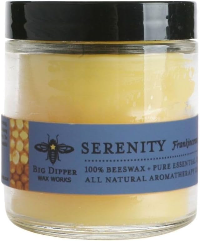 Big Dipper Wax Works Beeswax Aromatherapy Candle, Serenity, Apothecary Glass, Frankincense & Lavender Scented, 25-Hour Burn, Pure Essential Oils, 2" x 2.5"