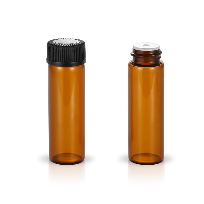 12 Pack Set Brown Screw Cap Glass Bottle Small Mini Empty Oil Amber Vial (5ml)