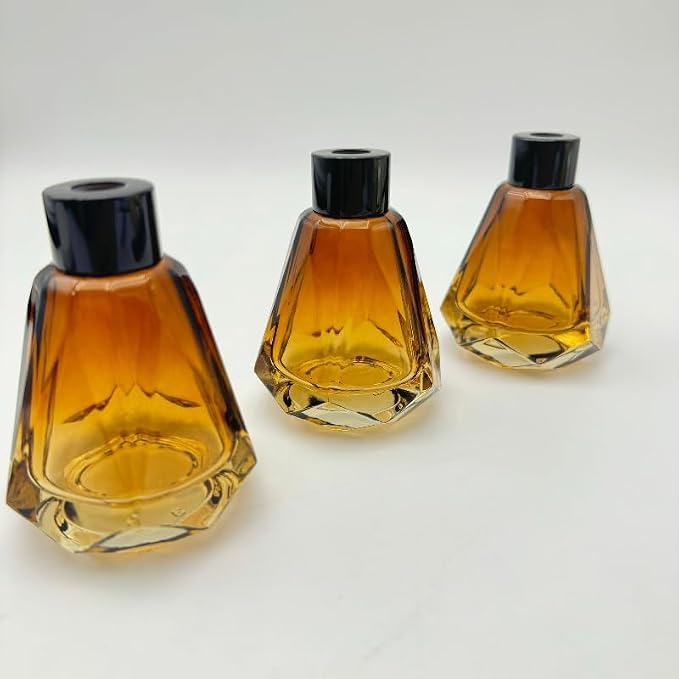Empty Reed Diffuser Bottle and Black Reed Diffuser Sticks Refill Set for Bathroom Hotel Home Decoration Refillable (3, Brown Conical, 60ml)