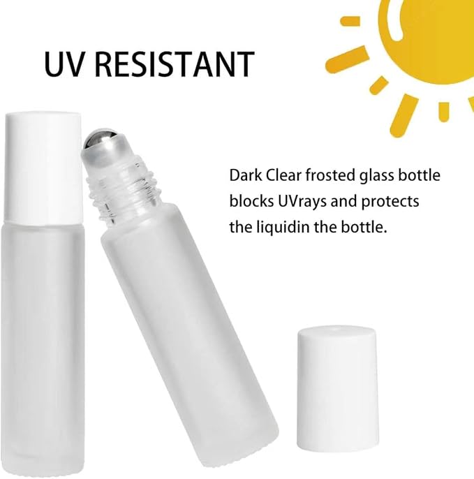 24-Pack 10ml Clear Frosted Glass Roll-On Bottles with Stainless Steel Rollers, Refillable Roll-On Applicators for Essential Oils, Castor Oil, Aromatherapy, and Empty Deodorant Containers