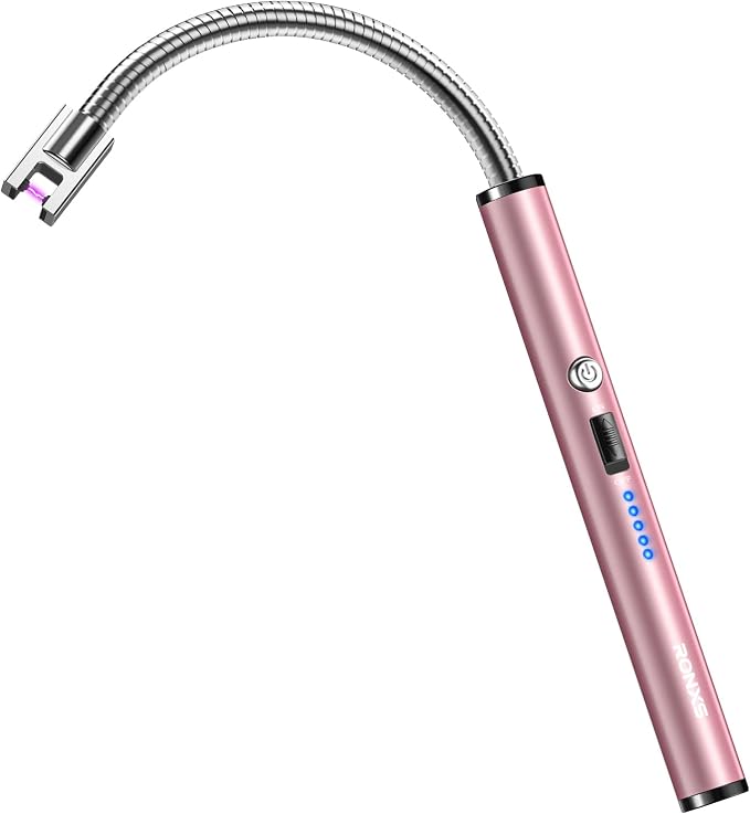 RONXS Candle Lighter, Electric Lighter, Rechargeable Type C Lighters Arc Lighter with LED Battery Display, Flameless Long Lighters for Candles Grill BBQ Camping (Pink)