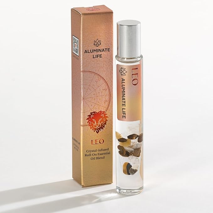 Leo Zodiac Crystal-Infused Essential Oil Rollerball, Aromatherapy Blend - Confidence & Vitality, Premium Astrology Sign Birthday Gift, Natural Therapeutic Roller, 10 mL
