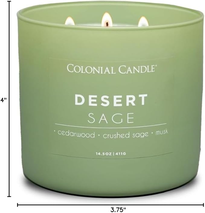 Colonial Candle Desert Sage Scented Jar Candle, Pop of Color Collection, 3 Wick, 14.5 oz - Up to 60 Hours Burn