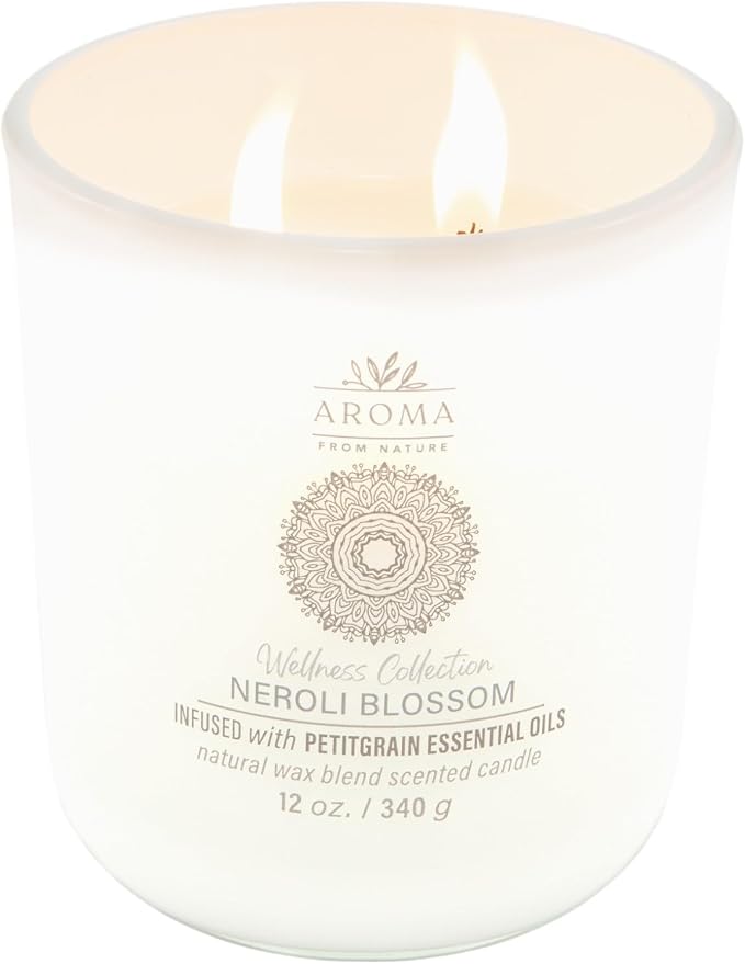 House of Velas, Aroma from Nature Wellness Collection Candle, 12 oz, 2 Cotton Wicks, Neroli Blossom, Large Painted Jar