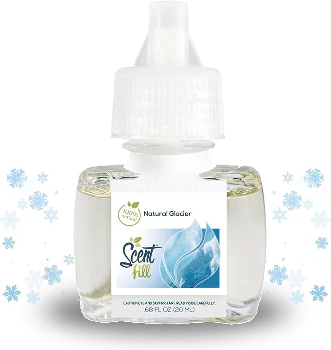 Scent Fill 100% Natural Glacier Plug in Air Freshener, Scented Oil Refills, 2 Refills + Diffuser