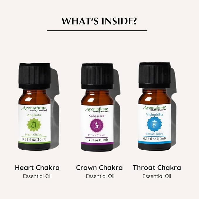 Heart Chakra, Crown Chakra, Throat Chakra Essential Oil Diffuser Blends by Aromafume | 3 x 10ml/0.33 fl oz| Aromatherapy Oils for Chakra Balance | Chakra Incense for Meditation, Yoga, Reiki