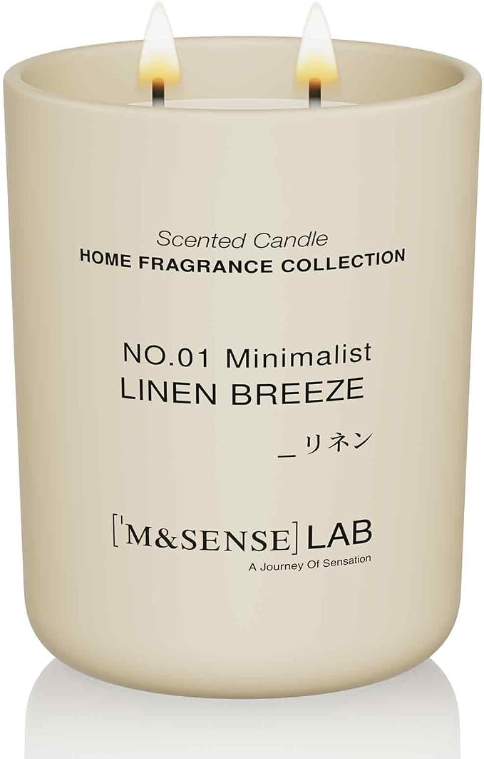 M&SENSE Natural Soy Large Candle| Linen Breeze | 16.6 oz, 95H Burn | Mini Spring Scented Candles for Relaxation,Meditation, Home Décor | for Bedroom, Office, Party