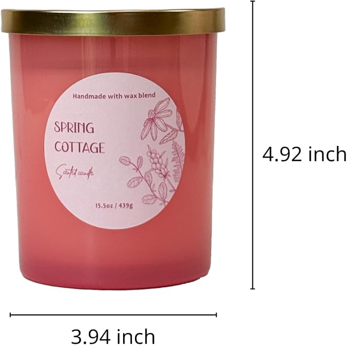 Spring Cottage Scented Candle 15.5oz – CW Studio Color Glass Jar — Hand-Poured Soy & Paraffin Wax – Clean Burn, Smokeless, Up to 30 Hours, Home Decor & Gift Giving