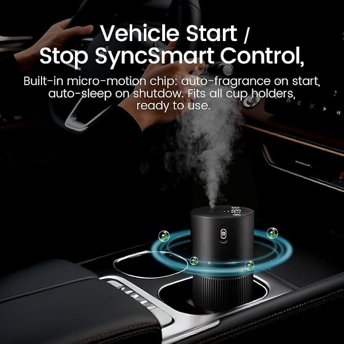 Waterless Diffuser for Essential Oil, Smart Car Air Freshener Diffuser, Scent Diffuser with Timer & 4 Mist Levels for Home, Room, Car, Office - Black